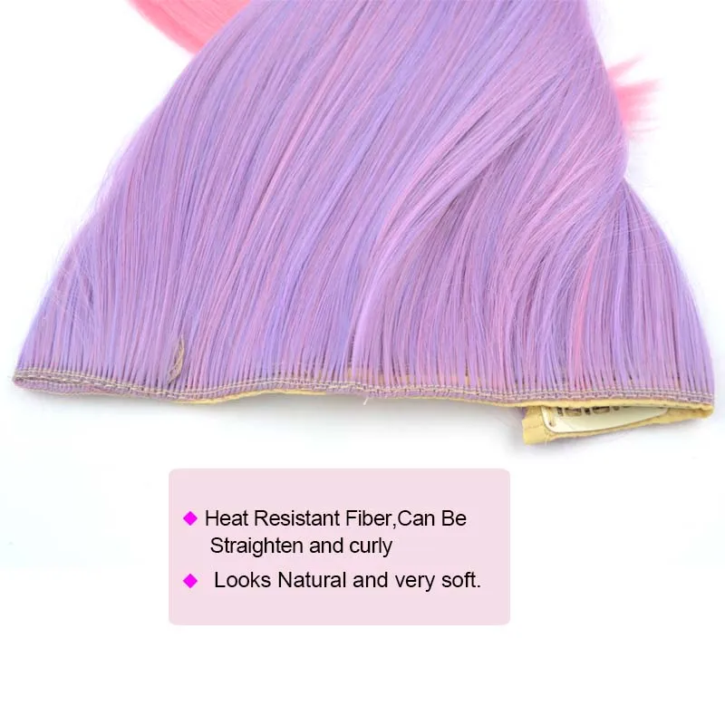 Zolin-reta extensão do cabelo sintético com clipe para cosplay, hairpieces com 5 clipes, cor ombre, halloween, colorido, 1 pc
