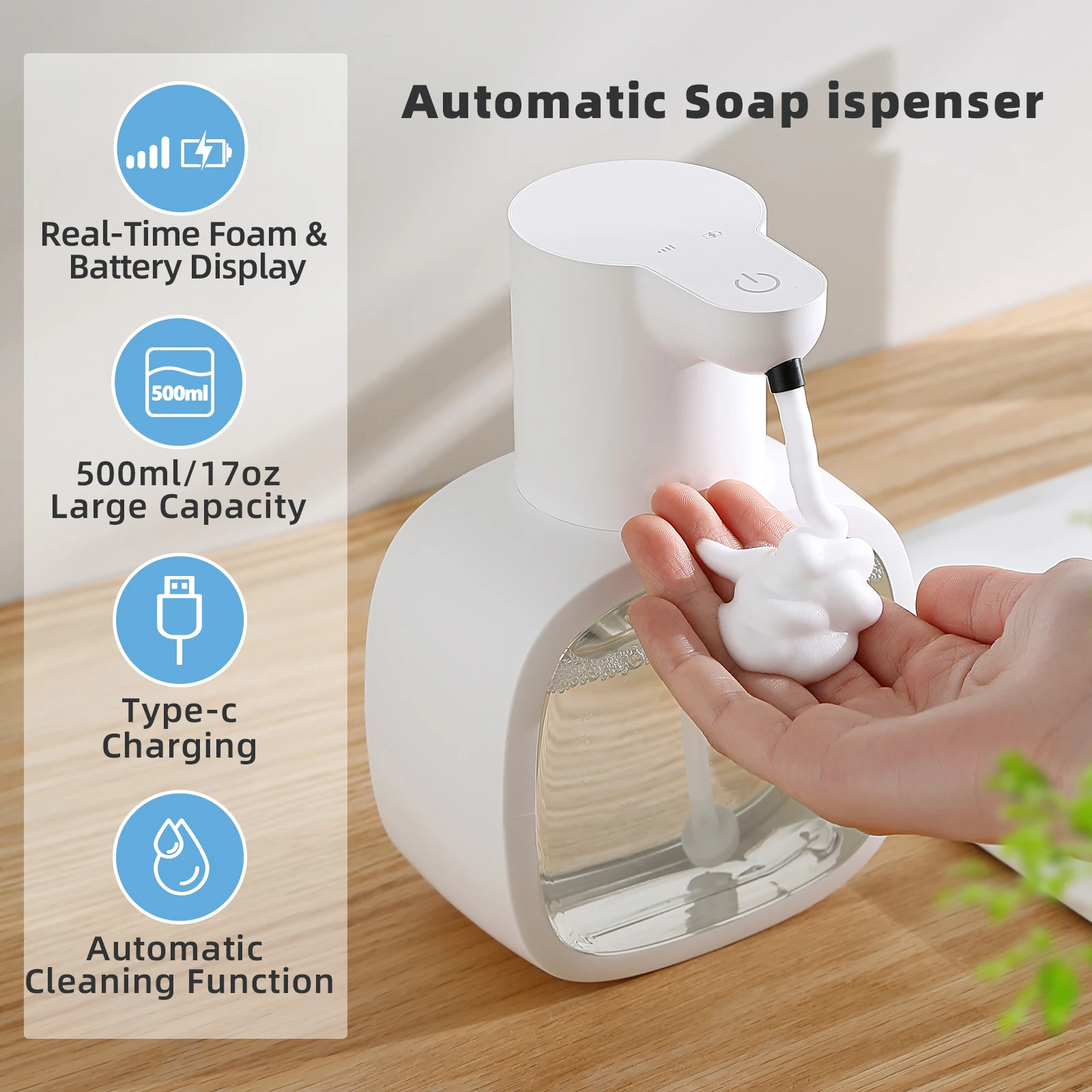 Novo dispensador de sabão automático montado na parede espuma inteligente máquina lavar as mãos 500ml líquido recarregável sensor indução do banheiro