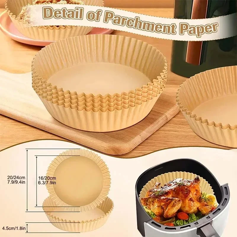 50/100PCS Air Fryer Disposable Paper Square Round Baking Paper Barbecue Plate NonStick Mat Kitchen Oven Oil Absorbing Paper Tool