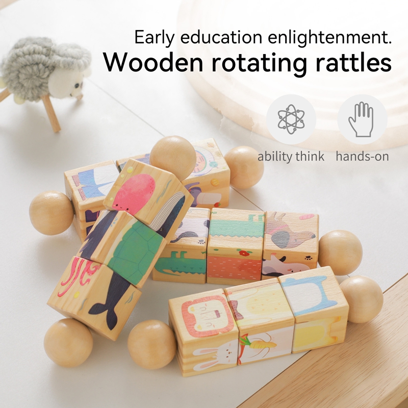 Sonajeros de madera para bebé, juguete giratorio con forma de Animal, bloques a juego, ejercicio para bebé, rompecabezas de coordinación, juguete Montessori, regalo para niños, 1 unidad