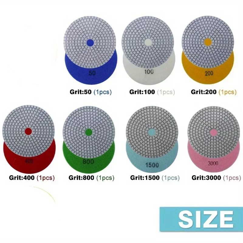 8pcs 4" 100mm Polishing Pad Set, Wet And Dry Use, For Granite, Concrete, Marble, Sanding Disc Set