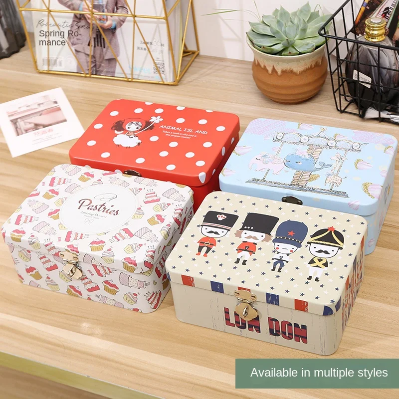 Lockable storage box storage password box student desktop cosmetics jewelry children's privacy money storage iron box