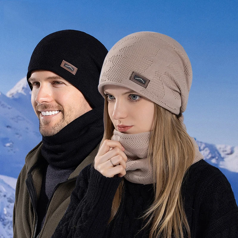 Conjunto de 2 unid/set de gorro y bufanda de punto Unisex, gorros de punto cálidos para invierno, gorros holgados elásticos con cuello a prueba de frío para mujeres y hombres