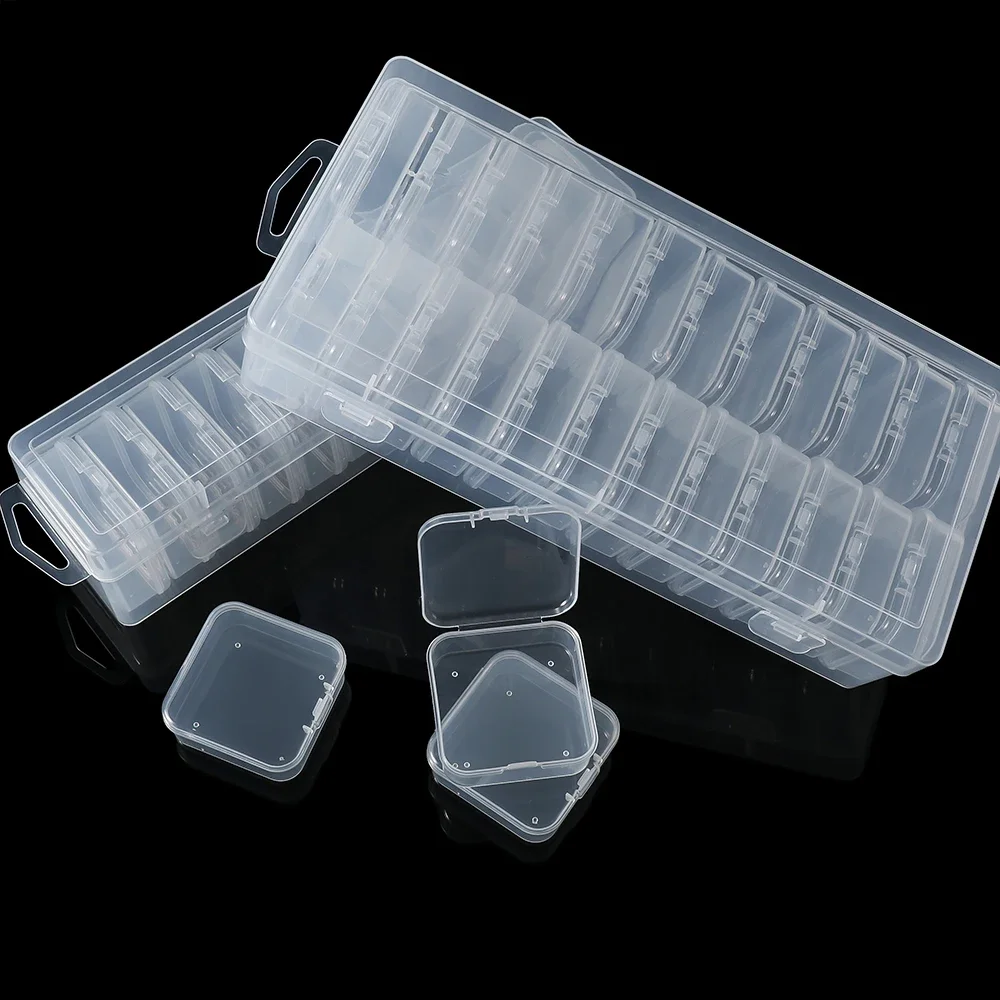 12/24/30 pçs caixa organizadora portátil pequenos recipientes de armazenamento de contas de plástico transparente com tampa articulada para armazenamento pequenas jóias de artesanato