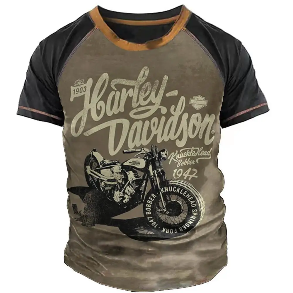オートバイスポーツメンズ Tシャツファッション 3D プリント半袖ヴィンテージ Tシャツ男性のためのライドバイカーシャツ夏 O ネックルーズトップ