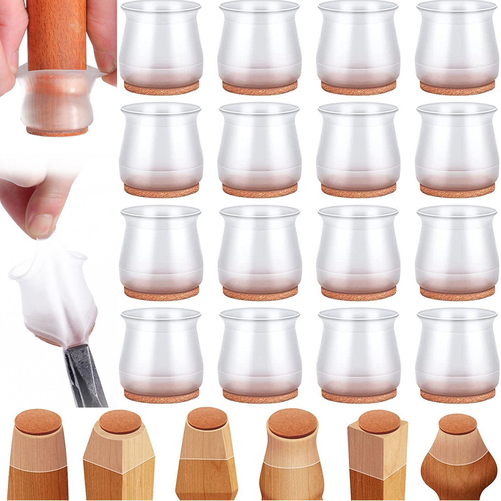 Protectores de suelo para patas de silla de silicona, cubiertas redondas transparentes para patas de silla, fundas de fieltro de silicona para reducción de ruido y arañazos, 16 Uds.