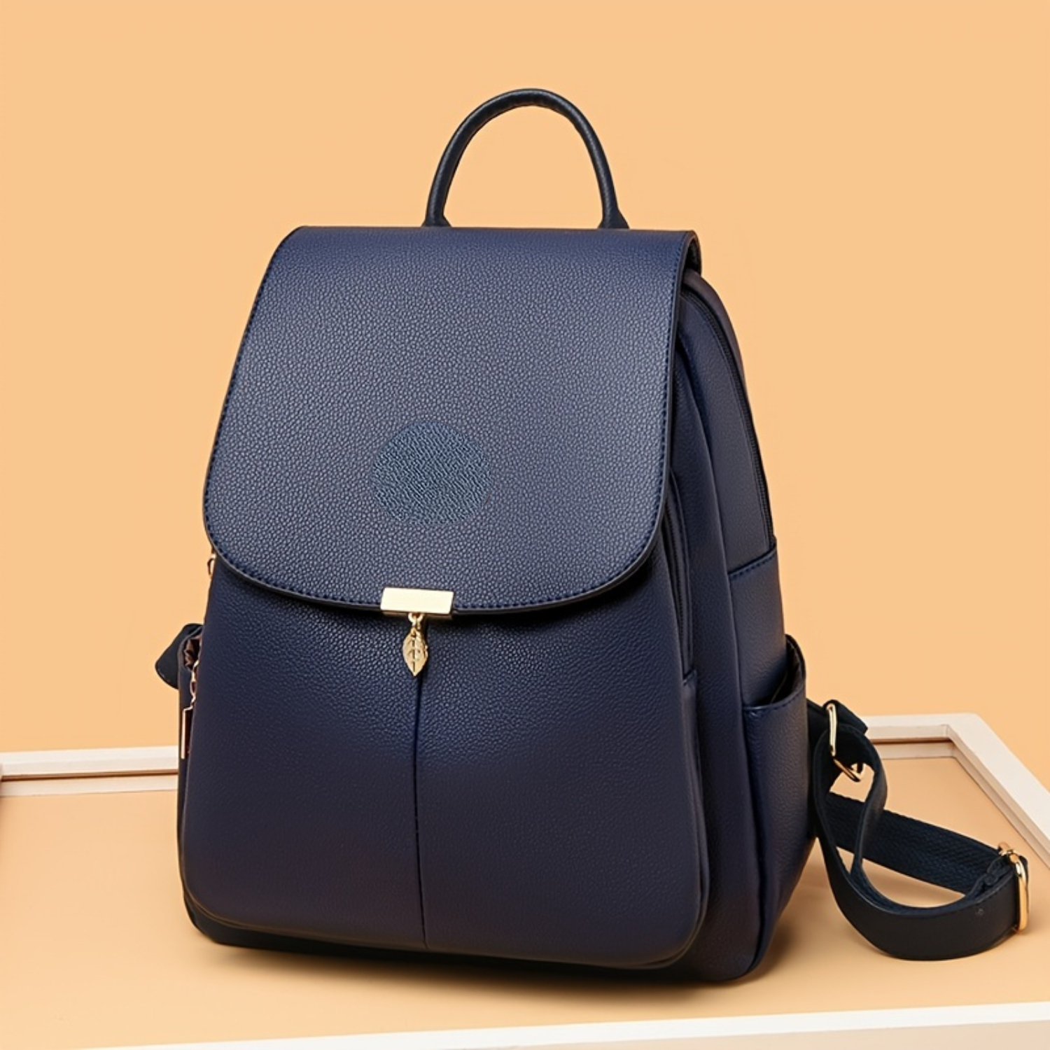 Letter Decor Flap Backpack, Women's Faux Leather Bookbag, Small Travel School Daypack