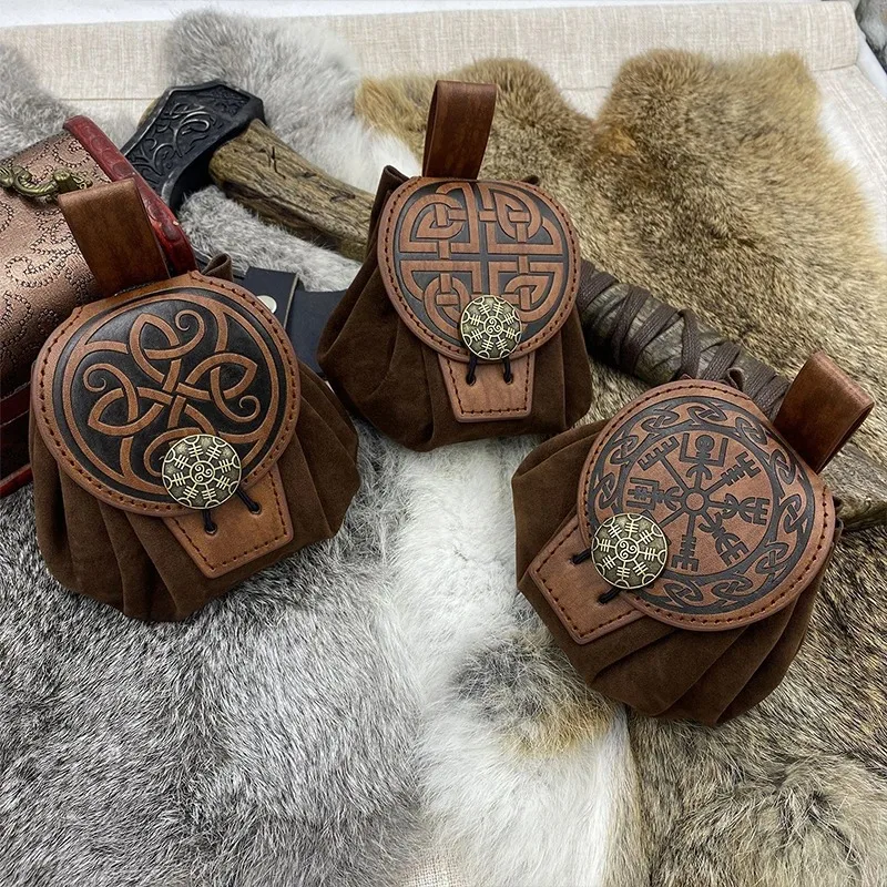 Pochete estilo punk medieval steampunk para homens, bolsa de moedas de couro pu, cinto pendurado, bolsa de cintura com cordão, bolsa de cinto de quadril, cosplay