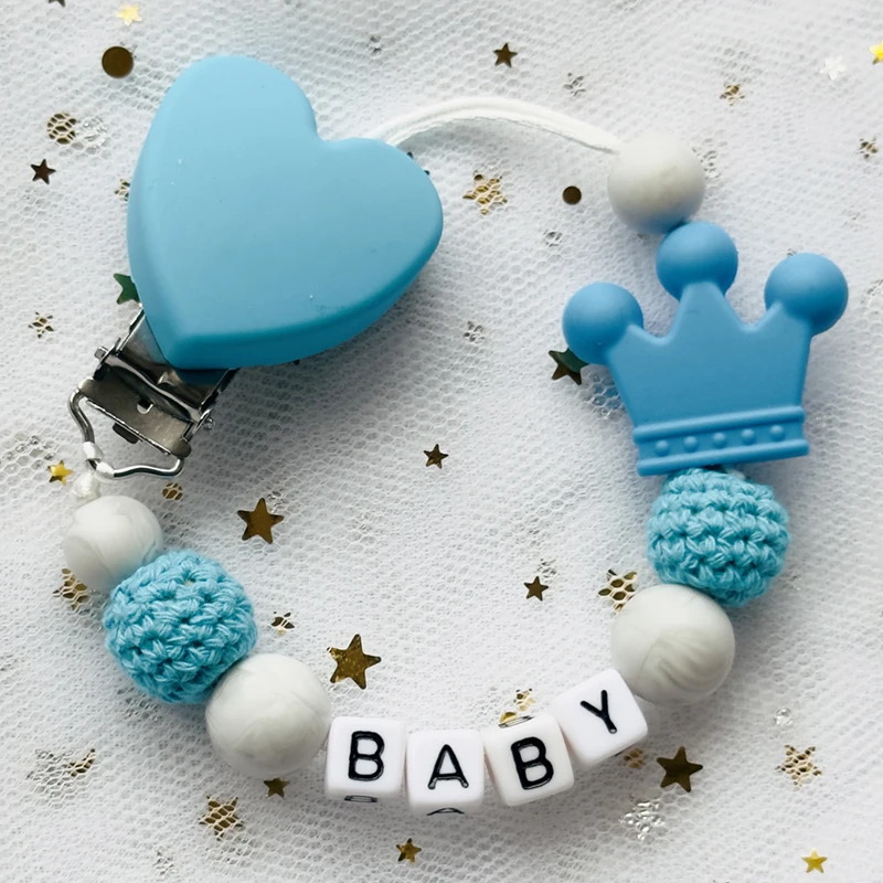 Nuevo DIY nombre personalizado cuentas de silicona anillo de madera Clips para chupete cadenas de dentición seguras mordedor amigable chupete Clips de haya soporte regalo