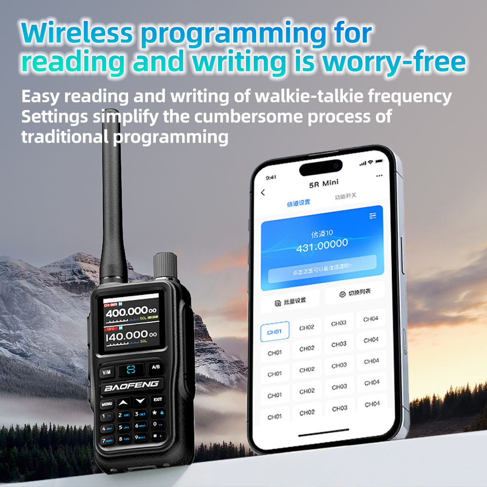 Baofeng Walkie Talkie UV 5R Mini banda Dual PTT Bluetooth VHF/UHF USB-C carga compacta VOX FM Radio aficionadora
