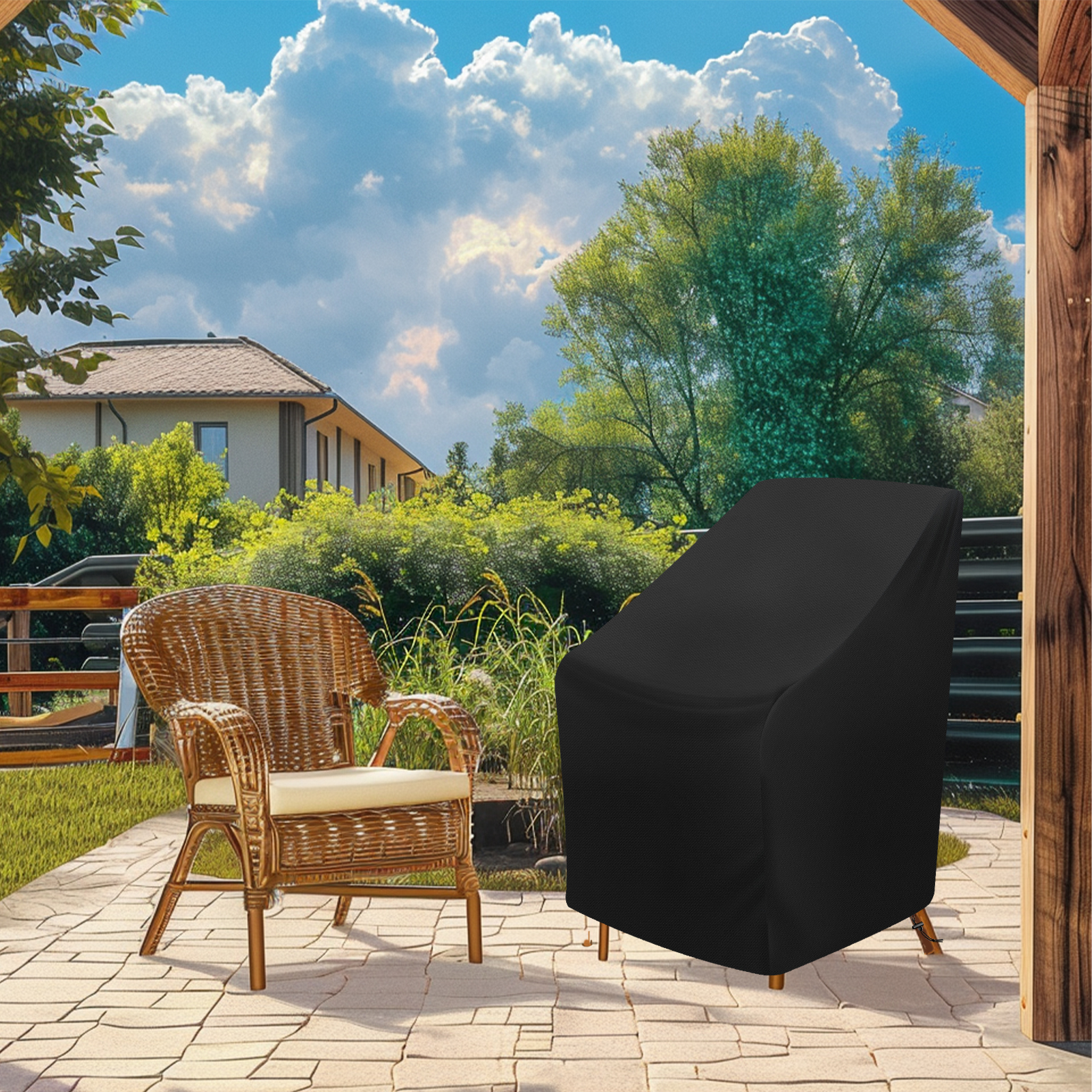 1pc capa de cadeira de pátio à prova dwaterproof água móveis de jardim ao ar livre proteger universal lounge capa de assento profundo fácil-encaixe resistente a uv