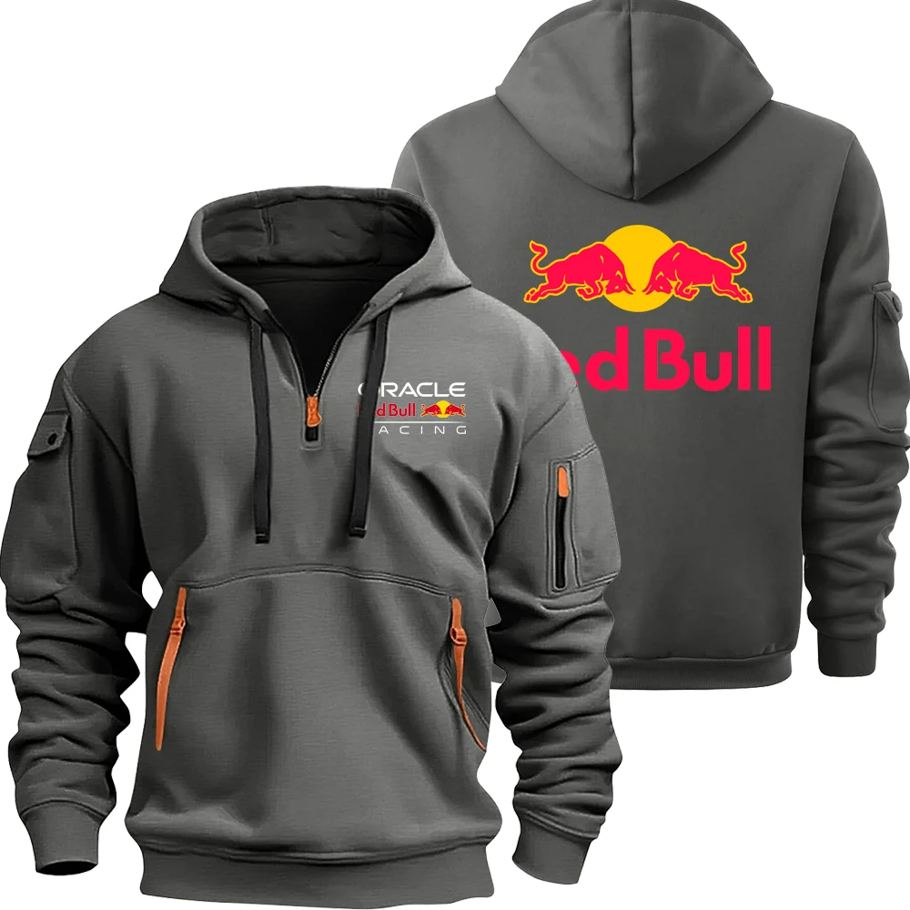 Red bull logotipo da equipe de corrida da motocicleta dos homens meio zíper moletom com capuz primavera outono masculino 2025 nova moda pulôver roupas topos