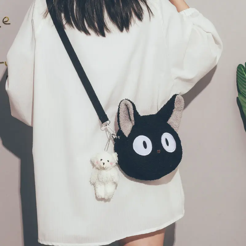 1 pçs estilo japonês kawaii saco feminino dos desenhos animados de pelúcia bolsa de ombro para mulheres crossbody saco pequeno telefone & bolsa
