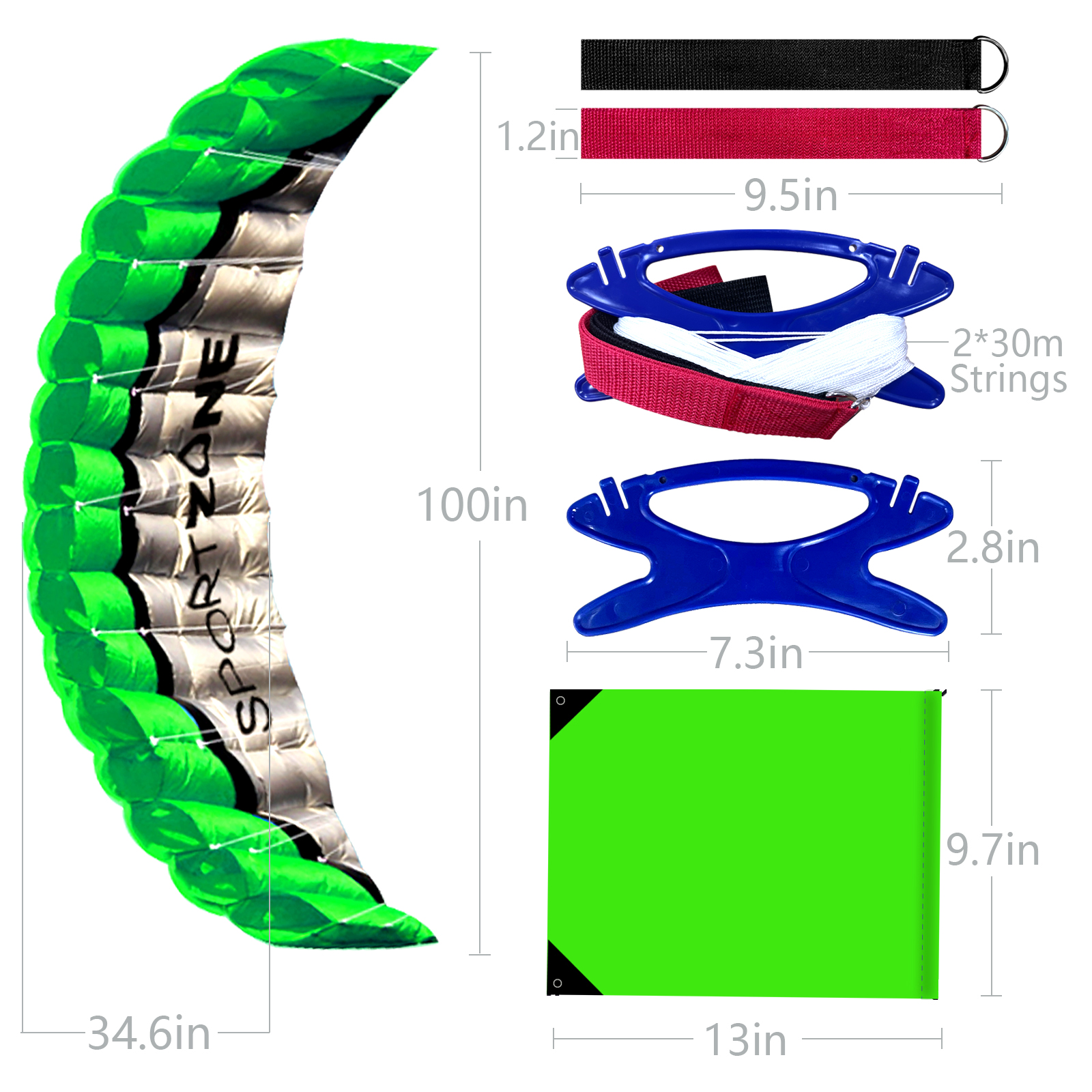 Mới Chất Lượng Cao 2.5M Xanh Lá Kép Dòng Parafoil Diều WithFlying ToolsPower Viền Thuyền Buồm Kitesurf Rainbow Thể Thao Bãi Biển