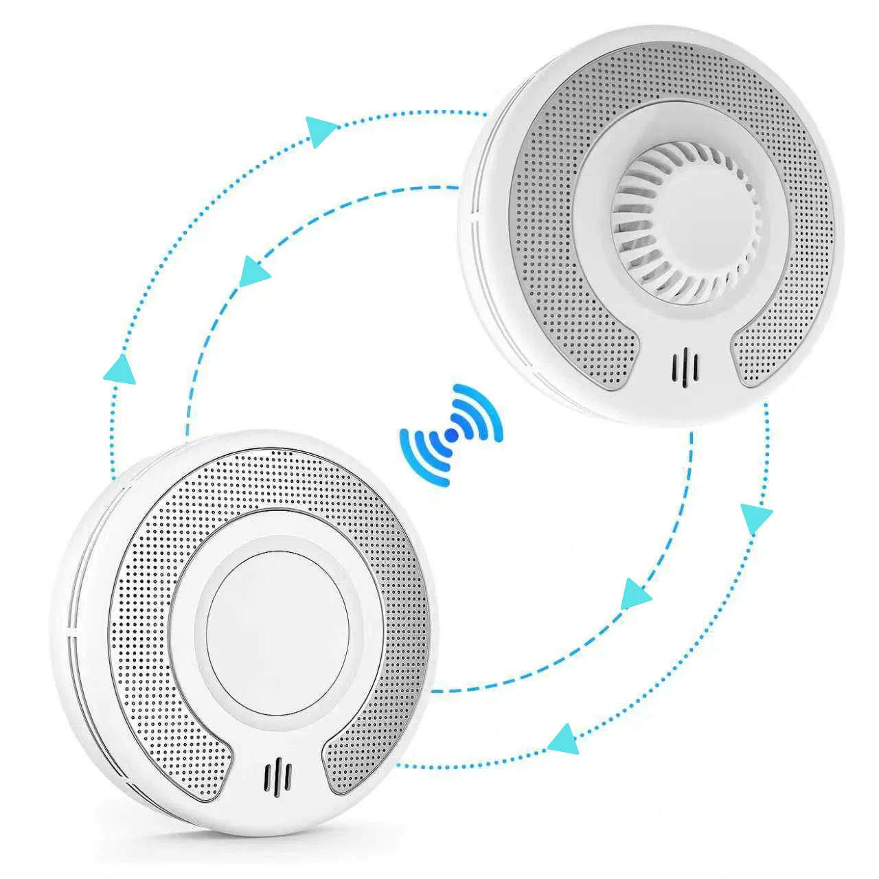 Tuya WiFi Detector de humo interconectado inalámbrico y alarma de calor-batería sellada de 10 años, botón de prueba/silencio grande, Compa de hogar inteligente
