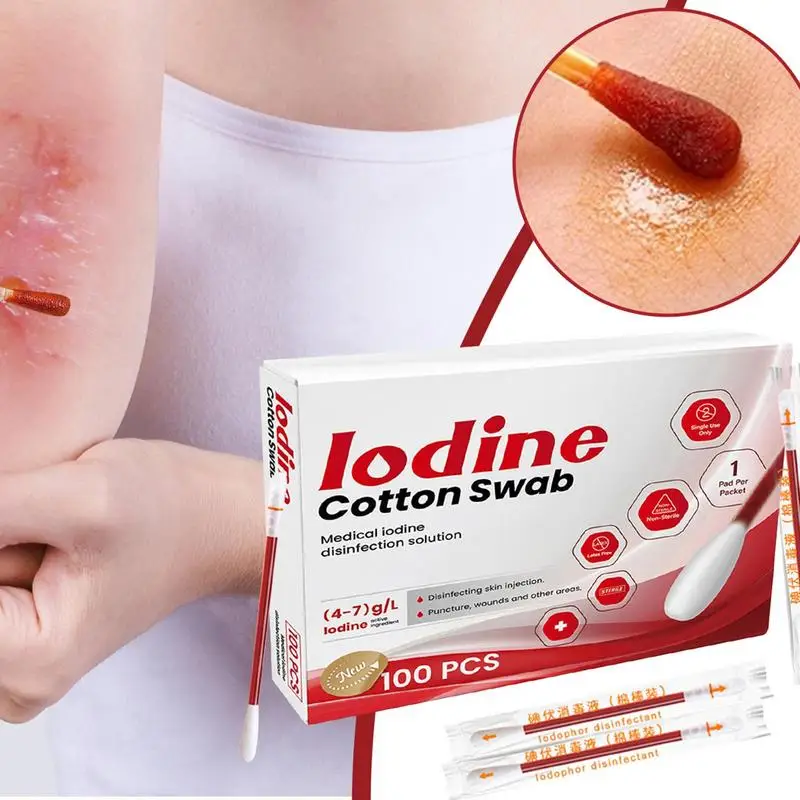 Tampone di cotone con iodio Tampone di cotone con iodio break-off Tampone di iodio 100X Tampone di cotone Tampone di cotone con iodio medico Strumento per la cura della pelle