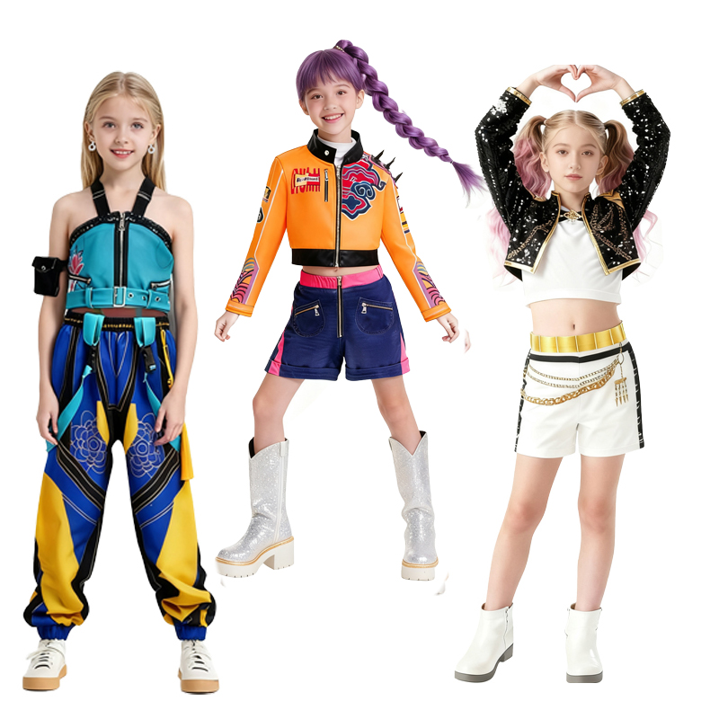 New Halloween costume girl street dance set embroidered top+shorts set hip-hop dance stage performance set