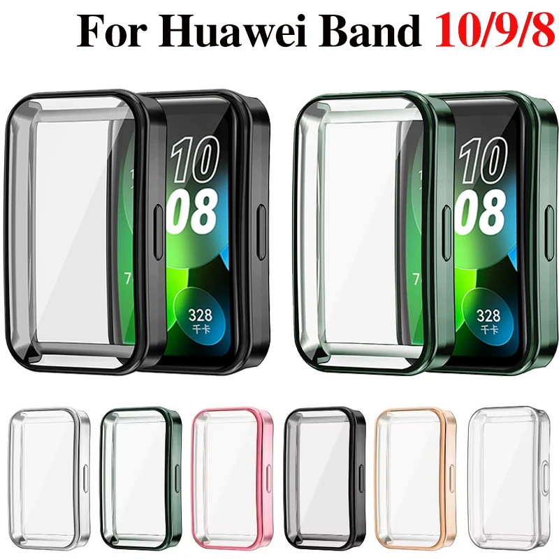 Мягкий чехол из ТПУ для Huawei Band 10 9 8, рамка-бампер, защитная пленка для экрана, стеклянная повязка 9, полностью прозрачная защитная крышка