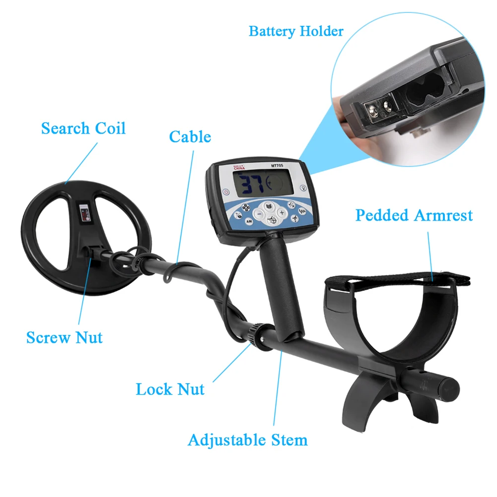 MT705 เครื่องตรวจจับโลหะ Pinpointer 270 มม.18.75KHZ กันน้ําค้นหา COIL ทองเครื่องตรวจจับ Treasure Hunter Tracker โลหะ Finder