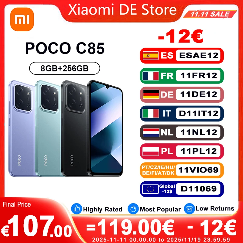 【Estreno mondiale】POCO C85 Versione globale Smartphone 128/256 GB Helio G81-Ultra Batteria da 6000 mAh Display da 6,9" Fotocamera da 50 MP 33 W NFC