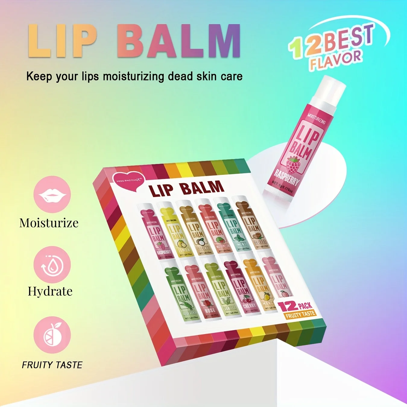 12 ชิ้น/ของขวัญชุดลิปบาล์ม 5 กรัม Deep Moisturizing และ Long-Lasting Moisturizing Exfoliating เพื่อสร้างริมฝีปากที่ชุ่มชื้น
