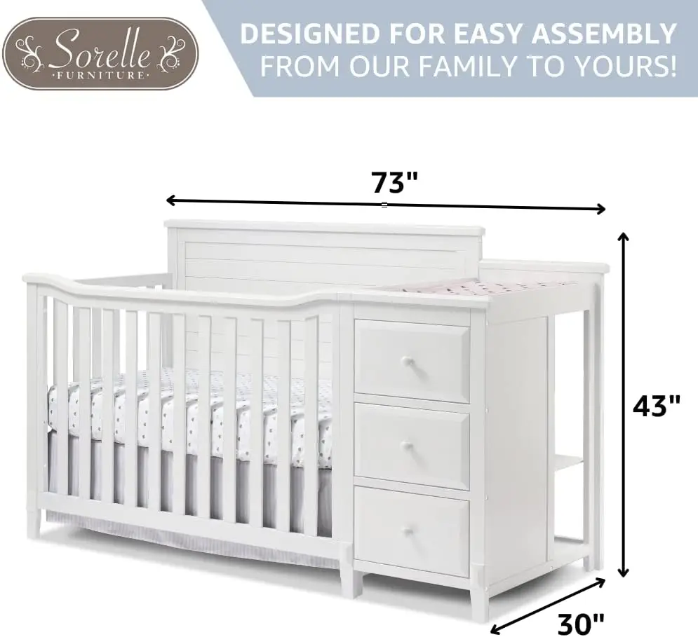 Berkley Crib and Changer with Solid Panel Back Classic -in- Convertible Diaper Changing Table Non-Toxic Finish Wooden Baby Bed