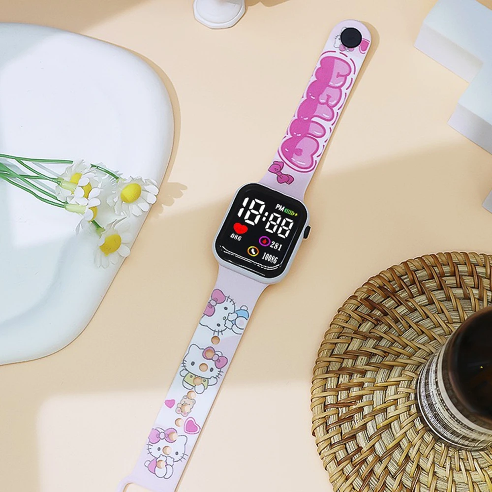 Nowe zegarki dla dzieci Hello Kitty, elektroniczne zegarki sportowe dla dziewczynek, modne zegarki cyfrowe, prezent świąteczny dla kobiet i studentek