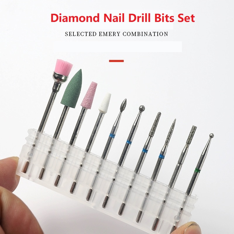 10 stücke Diamant Nagel Bohrer Set Hartmetall polieren kopf Entfernen Elektrische Nagel Fräser Reiniger Pinsel Werkzeuge