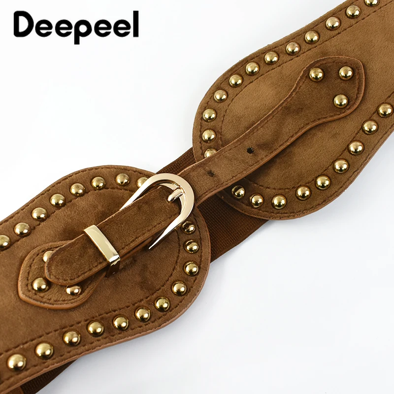 Cummerbunds élastiques en daim pour femme, ceinture large, corset de taille, rivet, mode décorative, luxe, accessoire environnemental, 60-80cm, 1 pièce