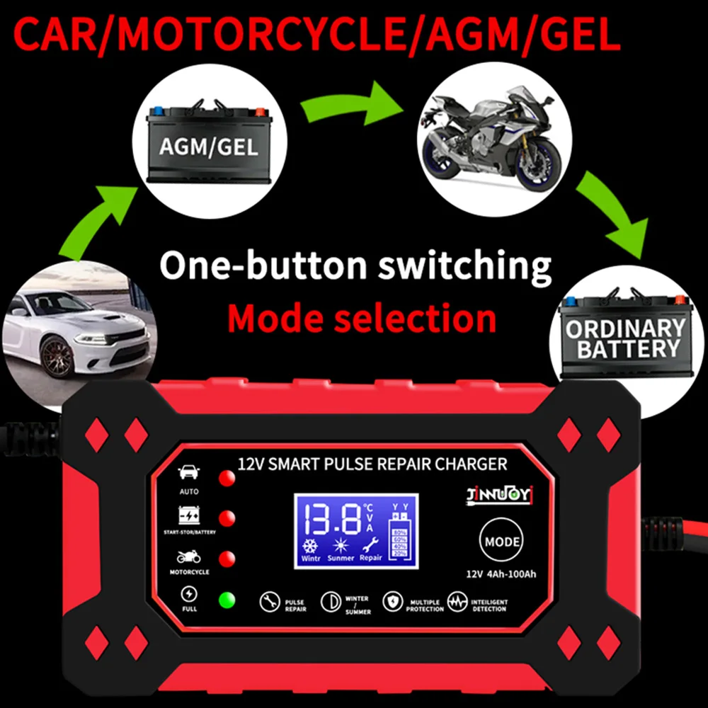 Auto Batterie Ladegerät 6A 12V Puls Reparatur LCD Display Smart Schnelle Ladung AGM Deep Cycle GEL Blei-säure Ladegerät für Auto Motorrad