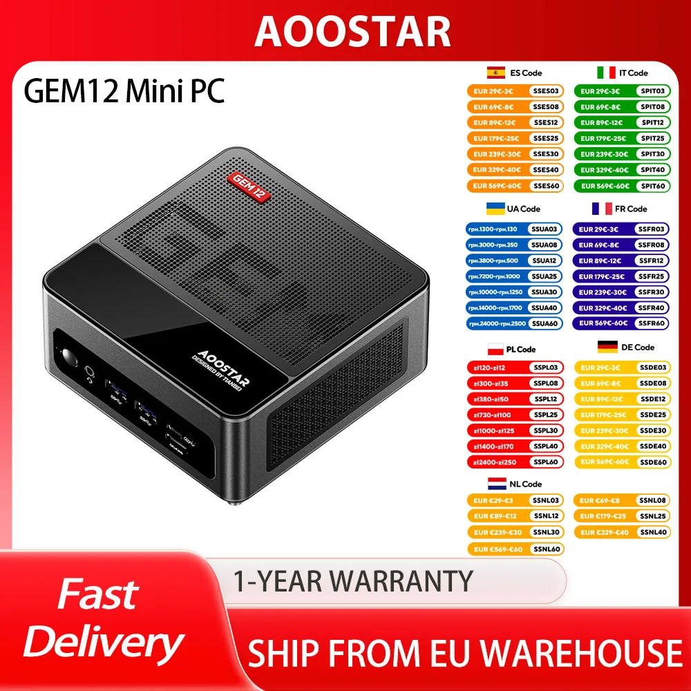 AOOSTAR GEM12 Mini-PC, AMD Ryzen 9 6900HX 8 Core bis zu 4,9 GHz, 32 GB DDR5 RAM 1 TB PCle 4.0 SSD, HDMI 2.1 + DP 1.4+ USB 4 + Typ-C
