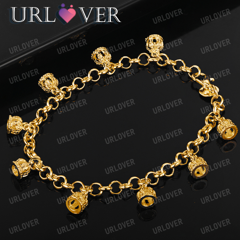 URLOVER gelang emas 18K mahkota kecil, gelang liontin untuk pesta wanita, perhiasan liontin Fashion, hadiah ulang tahun