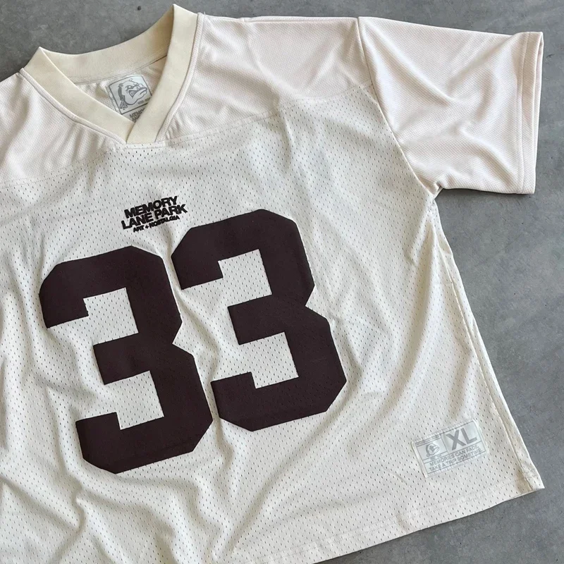 男性と女性のための通気性のあるヴィンテージメッシュジャージー、特大のTシャツ、ゆったりとしたサッカージャージ、半袖、速乾性、y2k、ストリートウェア