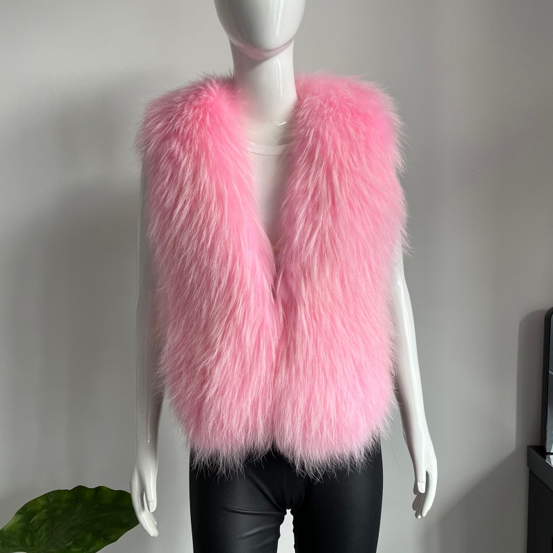 BEIZIRU vrouwen Pluizige Luxe Echt wasbeer Bont Halter Vest Mouwloos Diepe V-hals Solid Top Bovenkleding
