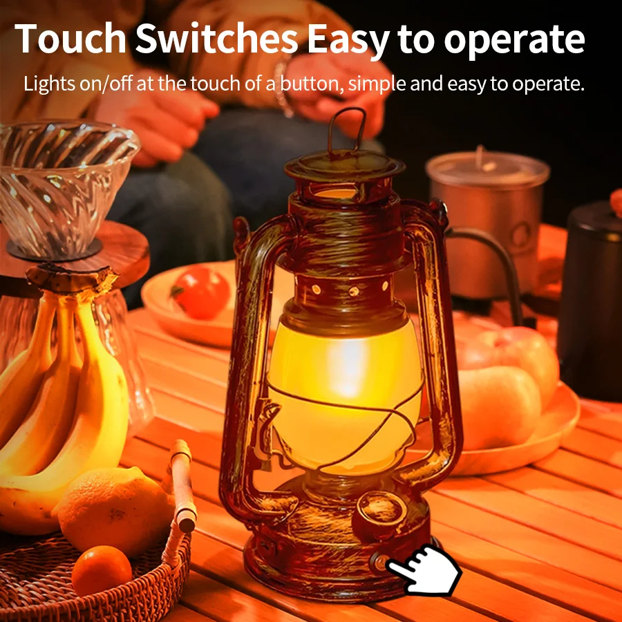 USB Rechargeable Retro LED Camping Light Hanging Tent Light Portable Horse Lantern Outdoor Kerosene 3 Lighting Modes Lighting