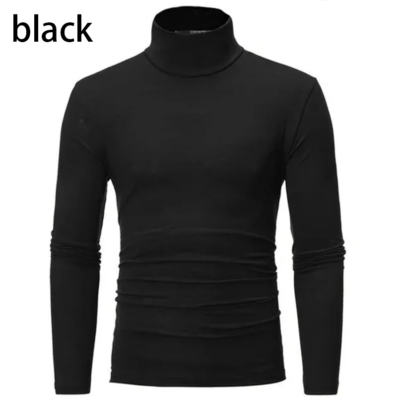 新しいファッションベース Tシャツ男性スリムフィットニットハイネックプルオーバータートルネックセータートップスシャツ