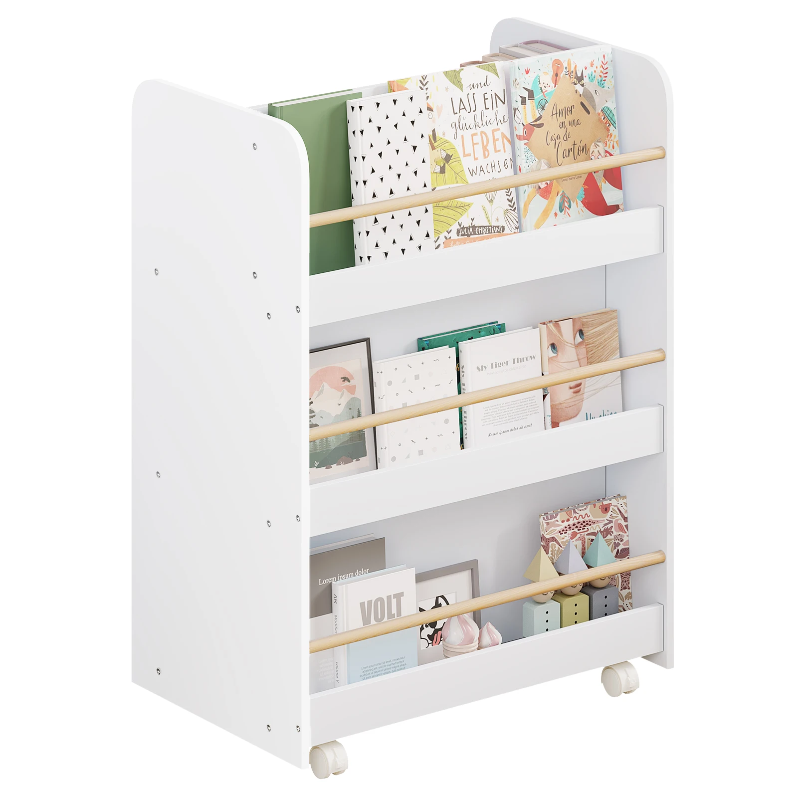 WOLTU 1 set libreria mobile per bambini con ruote libreria multiuso con scatole libreria portaoggetti su 2 lati per la scuola materna