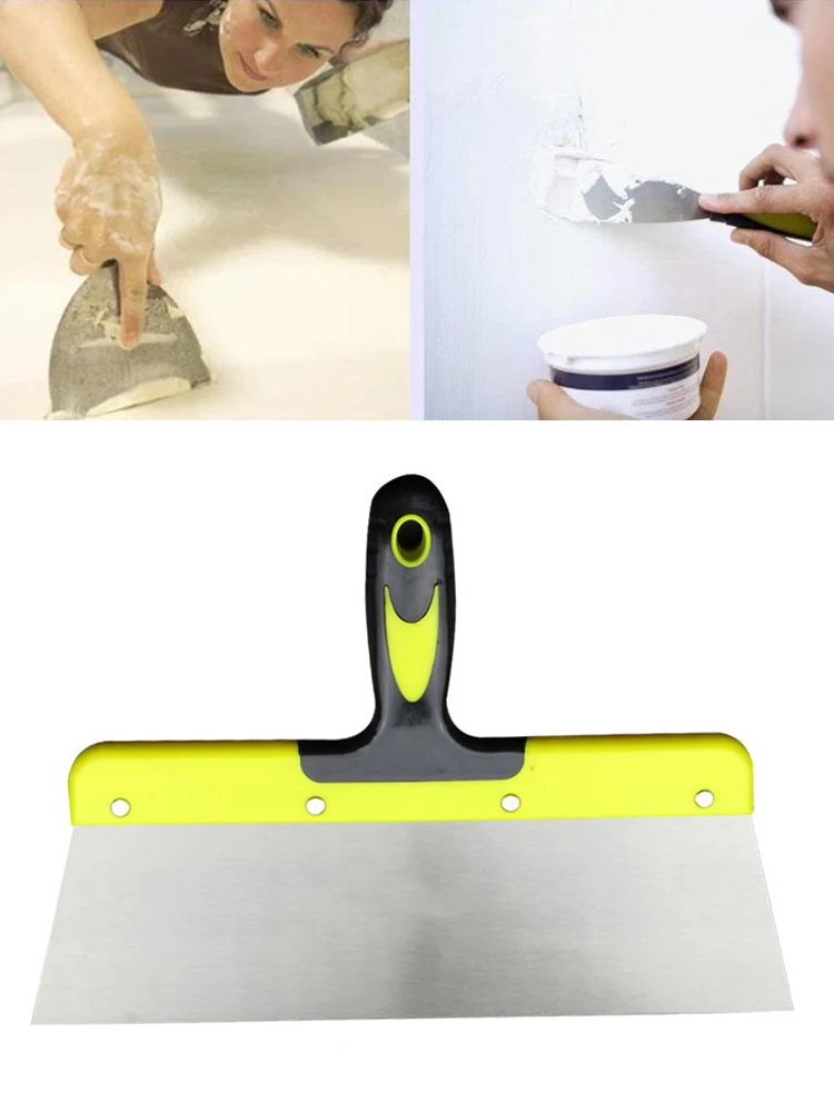 Juego de raspador de cuchillo de masilla con mango de plástico de acero elástico grueso de alta calidad, herramientas de construcción, 6/8/10/12 pulgadas, 1 ud.