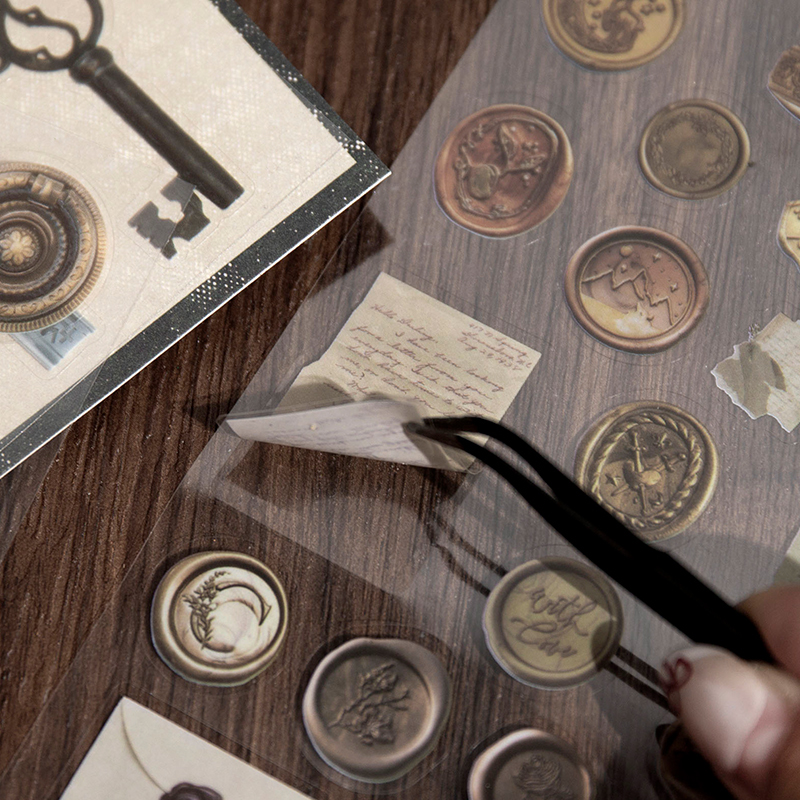 Yoofun Antique Things PET Wax Seal Stickers Vintage Clips Clock Sticker for Scrapbooking Journal Diary Album Decal
