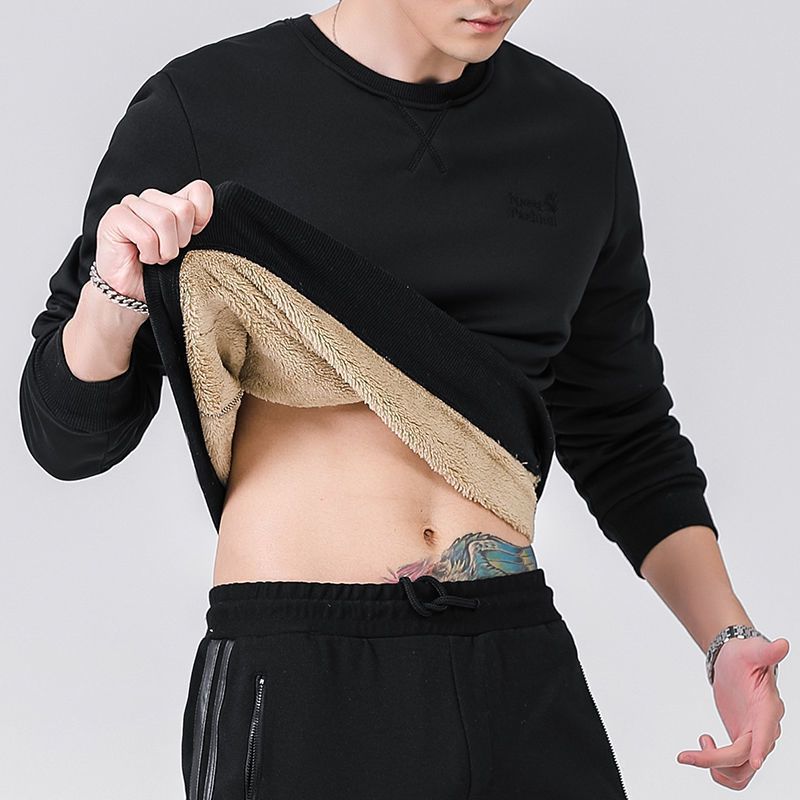 남성용 긴팔 양털 안감 따뜻한 맨투맨, 퓨어 컬러 쿼터 지퍼 맨투맨, 두꺼운 플러스 사이즈 L-7XL, 겨울 맨투맨