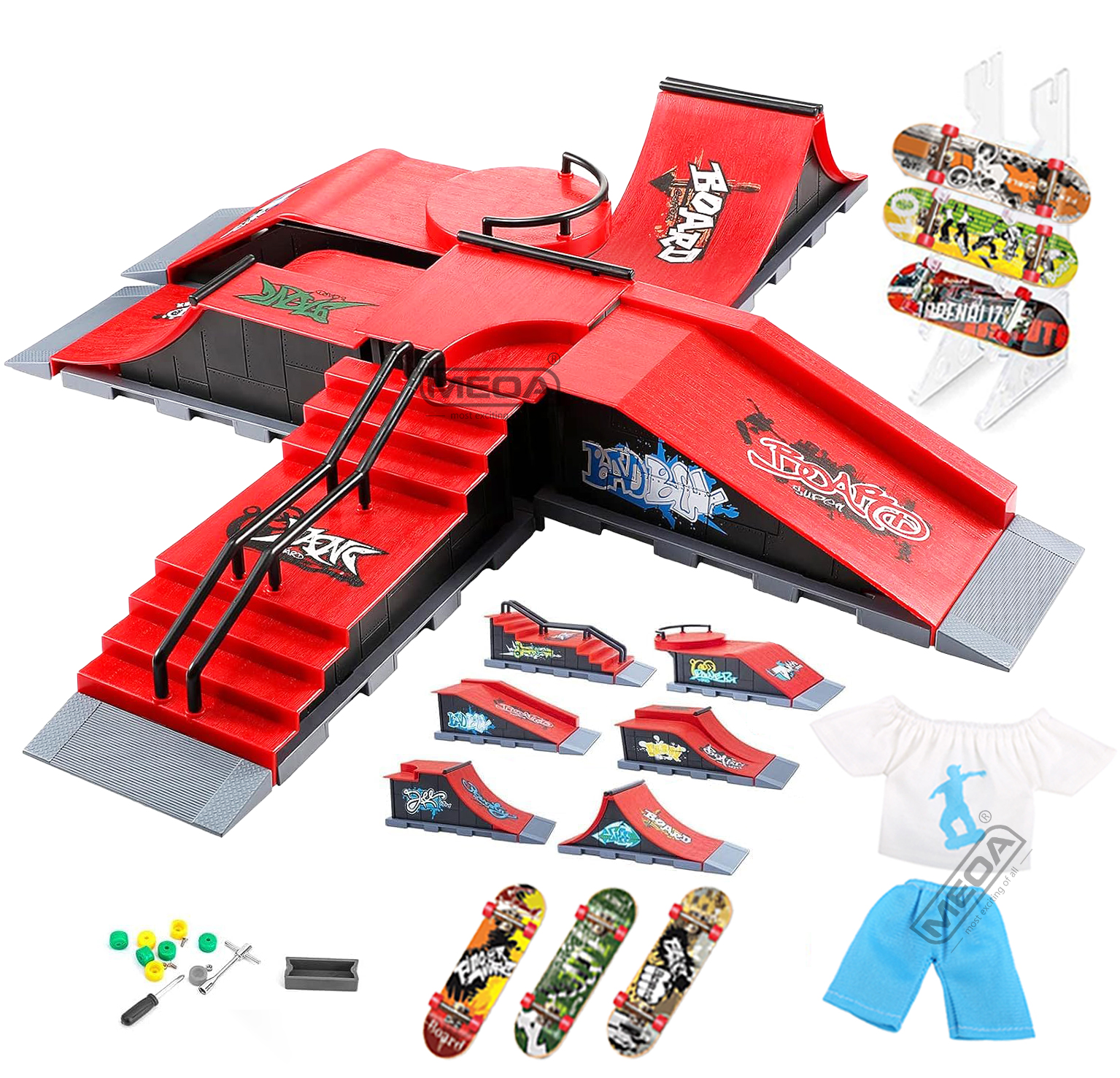 DIY Finger Skatepark 6-in-1 ชุด Professional Tech Practice Deck แพลตฟอร์ม Stunt สเก็ตบอร์ดนิ้วมือประกอบ Ramp Park ชุดของเล่น