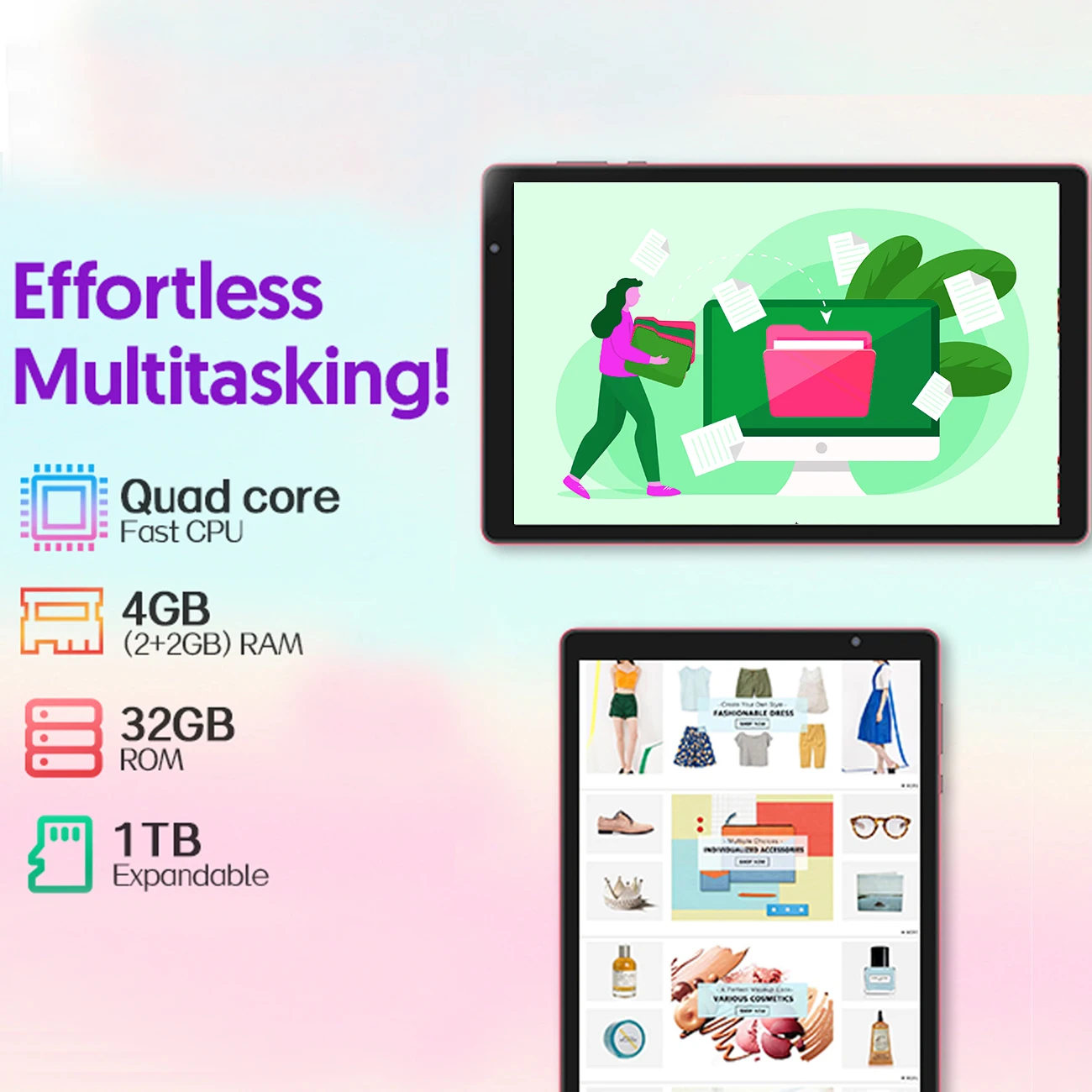 10-inch Android tablet, quad-core processor, 4(2+2) GB RAM, 32GB ROM, Bluetooth, WiFi, 6000mAh battery