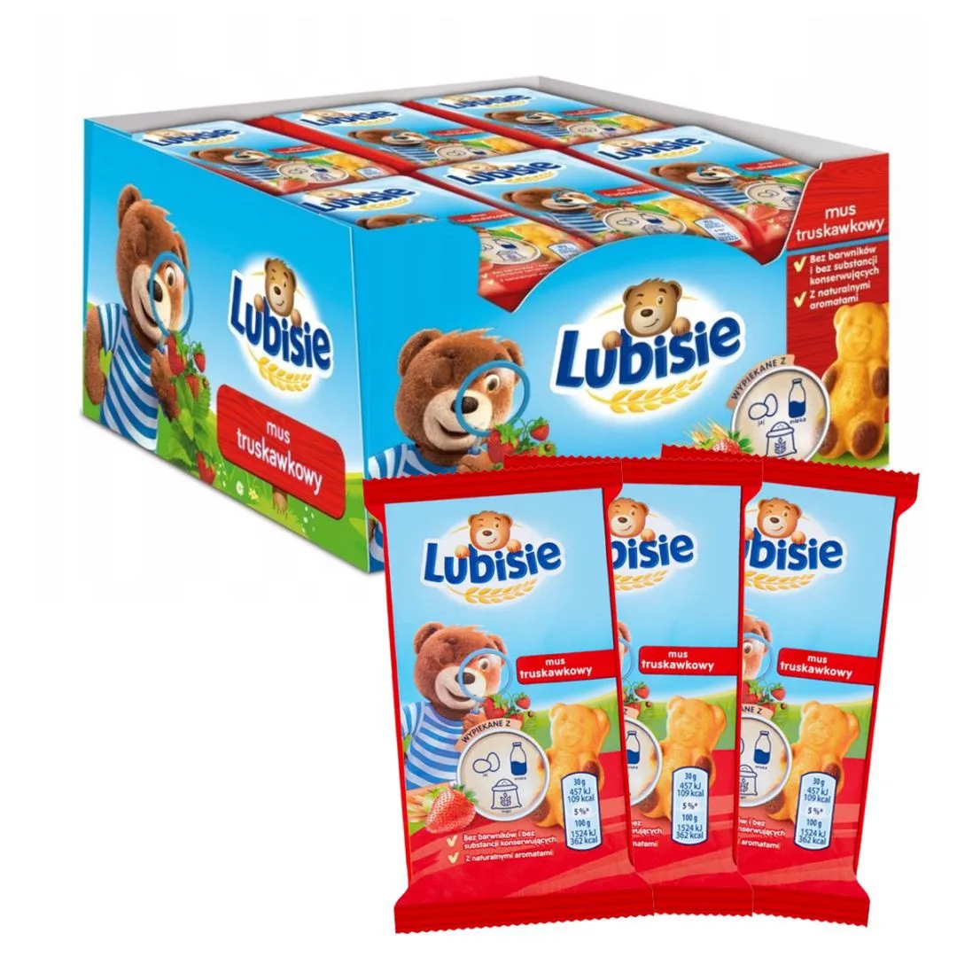 Lubisie Ciastko biszkoptowe z nadzieniem jabłkowo-truskawkowym 30 g x 24 sztuk