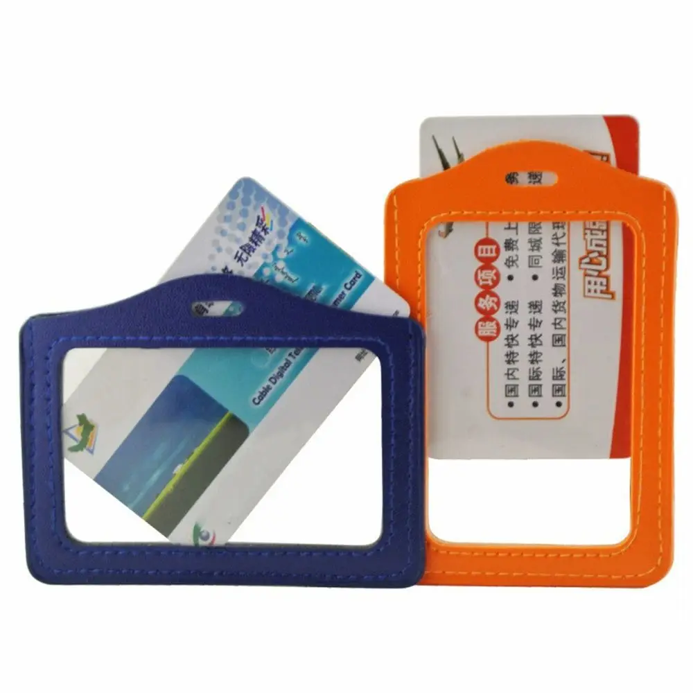 PU Leather ID Badge Case Double-Sided Work Identity Business Card Holder Employee Card Transparent Name Card Cover Credit Card