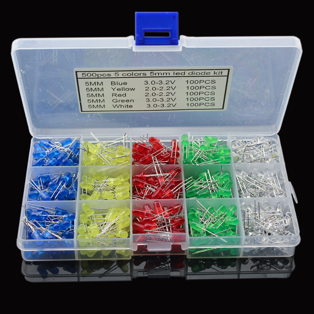 100/300/500 Uds 3MM 5MM diodo emisor de luz Kit electrónico caja F3 F5 diodo LED varios Kits blanco verde rojo azul amarillo