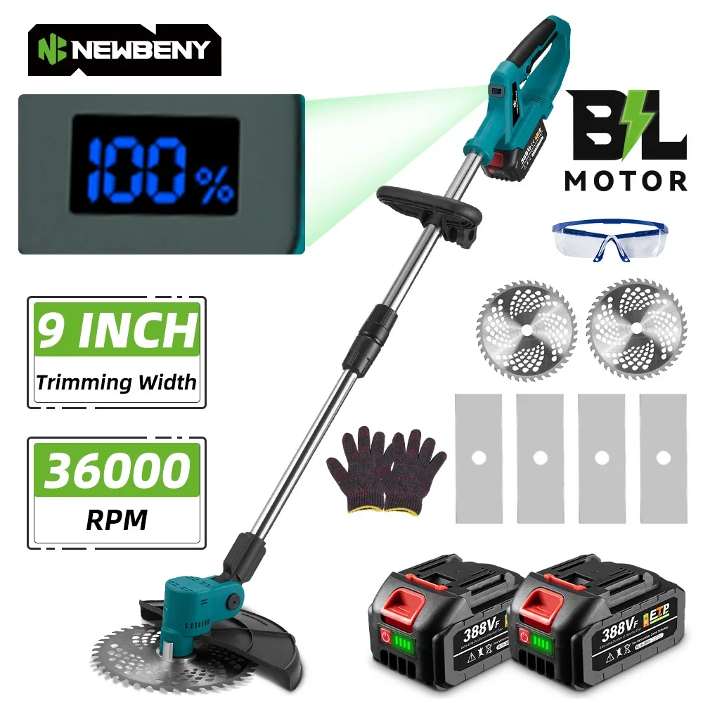 NEWBENY 9-дюймовая бесщеточная электрическая газонокосилка с цифровым дисплеем, беспроводные перезаряжаемые садовые инструменты для прополки для аккумуляторного штифта Makita