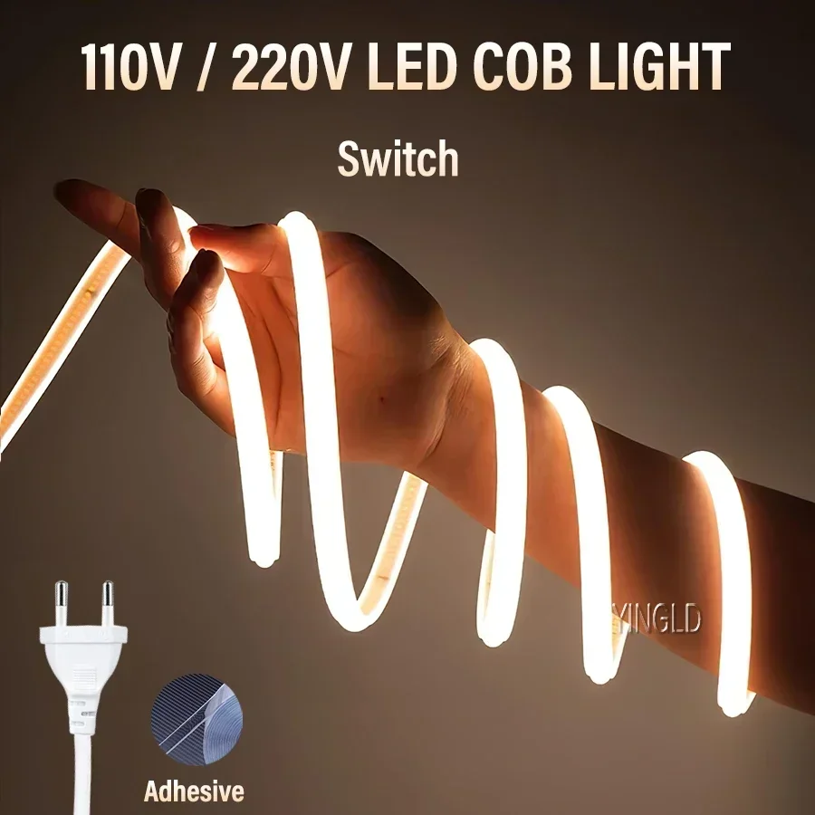 COB LED Strip 360 leds/M High Bright EU Plug 220V CRI RA90 กันน้ําสวนกลางแจ้ง FOB LED เทปสําหรับห้องนอนห้องครัว