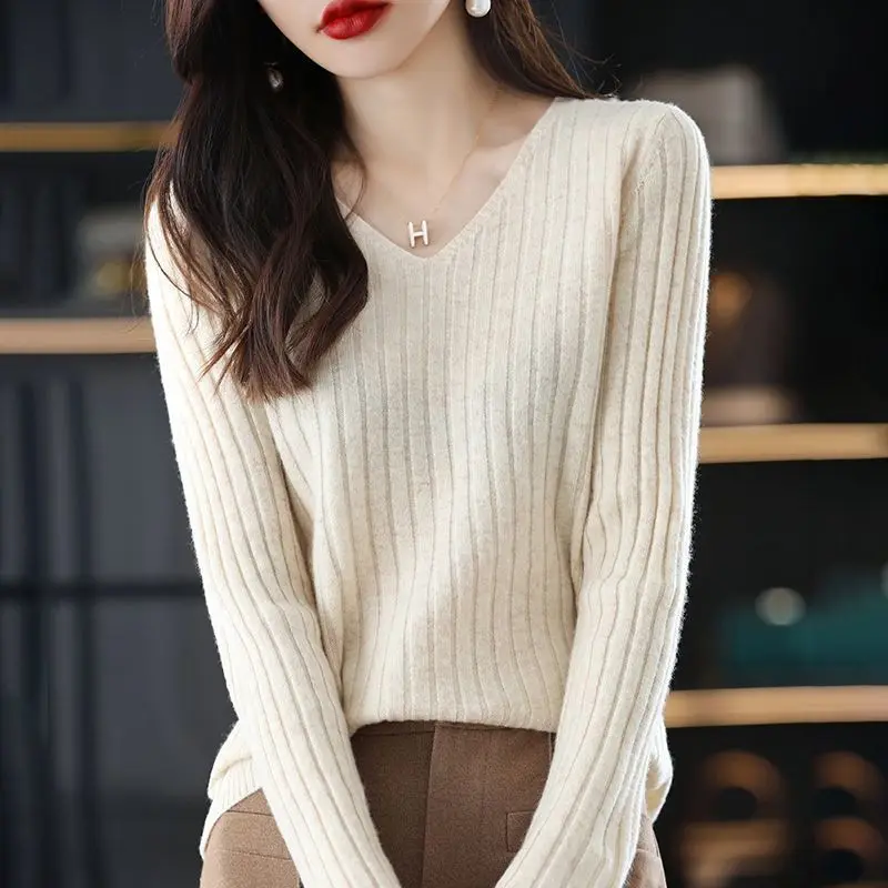 เสื้อกันหนาวผู้หญิงแขนยาวถักPullover Vคอเสื้อกันหนาวแฟชั่นผู้หญิงฤดูหนาว 2022 Basicหญิงเสื้อผ้าSoild OLเสื้อกันหนาว