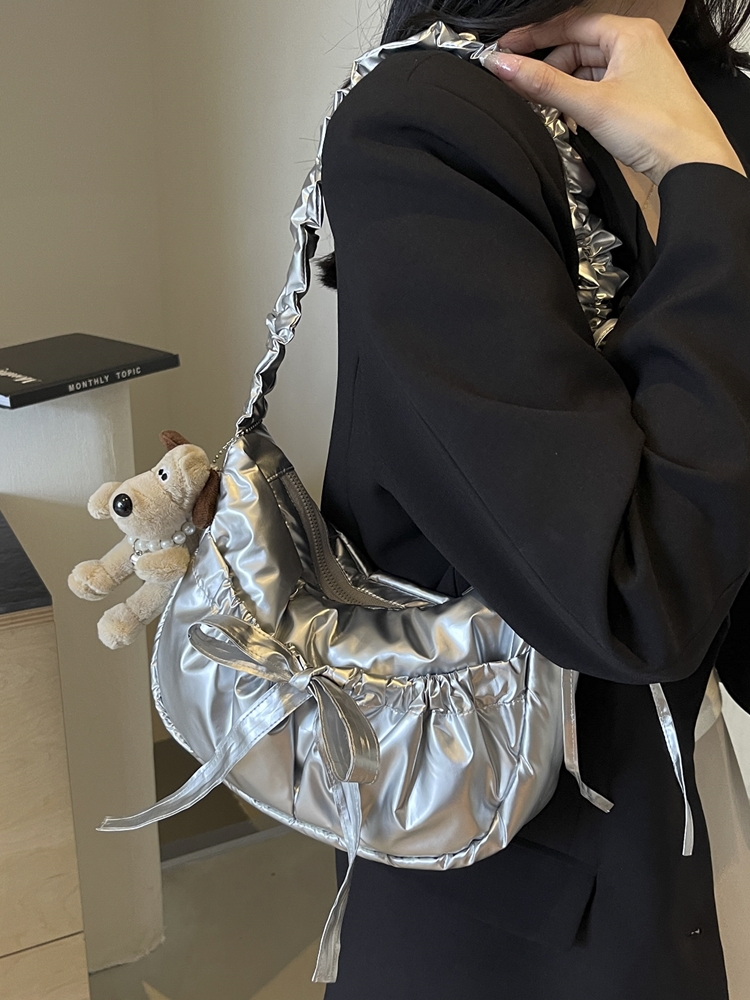 Bolsa Transversal Casual com Laço Borboleta e Borda Dobrada, Alça de Ombro Ajustável, Bolsa de Ombro Única Faion para Mulheres