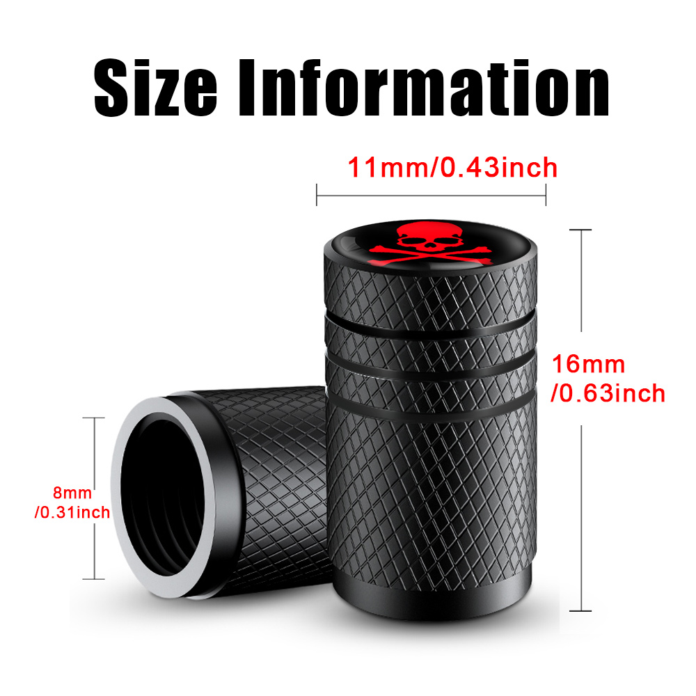 Autcoat 4 pçs/set tampas da válvula do pneu do carro crânio tampa da válvula da roda auto pneu válvula de ar tampas da haste capa poeira para veículos do carro estilo